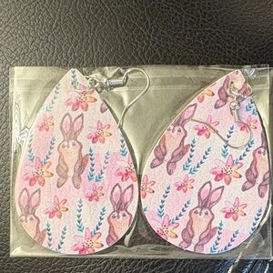 Pink Bunny Floral Teardrop Earrings